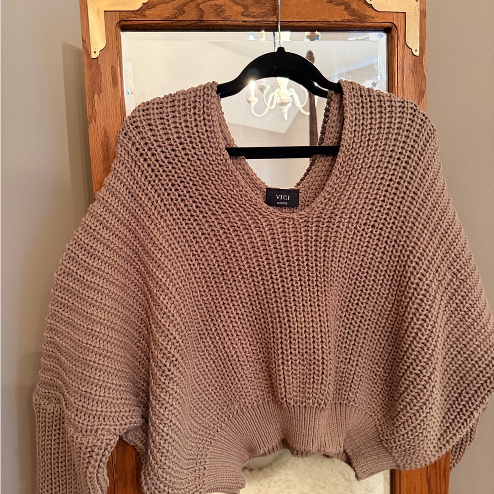 Vici Women's Cozy V-Neck Sweater in Taupe